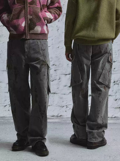 Distressed Print Canvas Cargo Pants product view