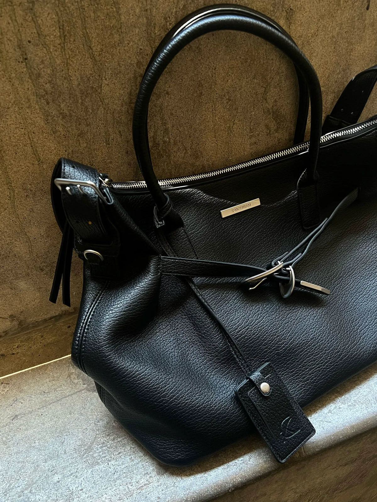 Textured Faux Leather Buckle Tote Bag