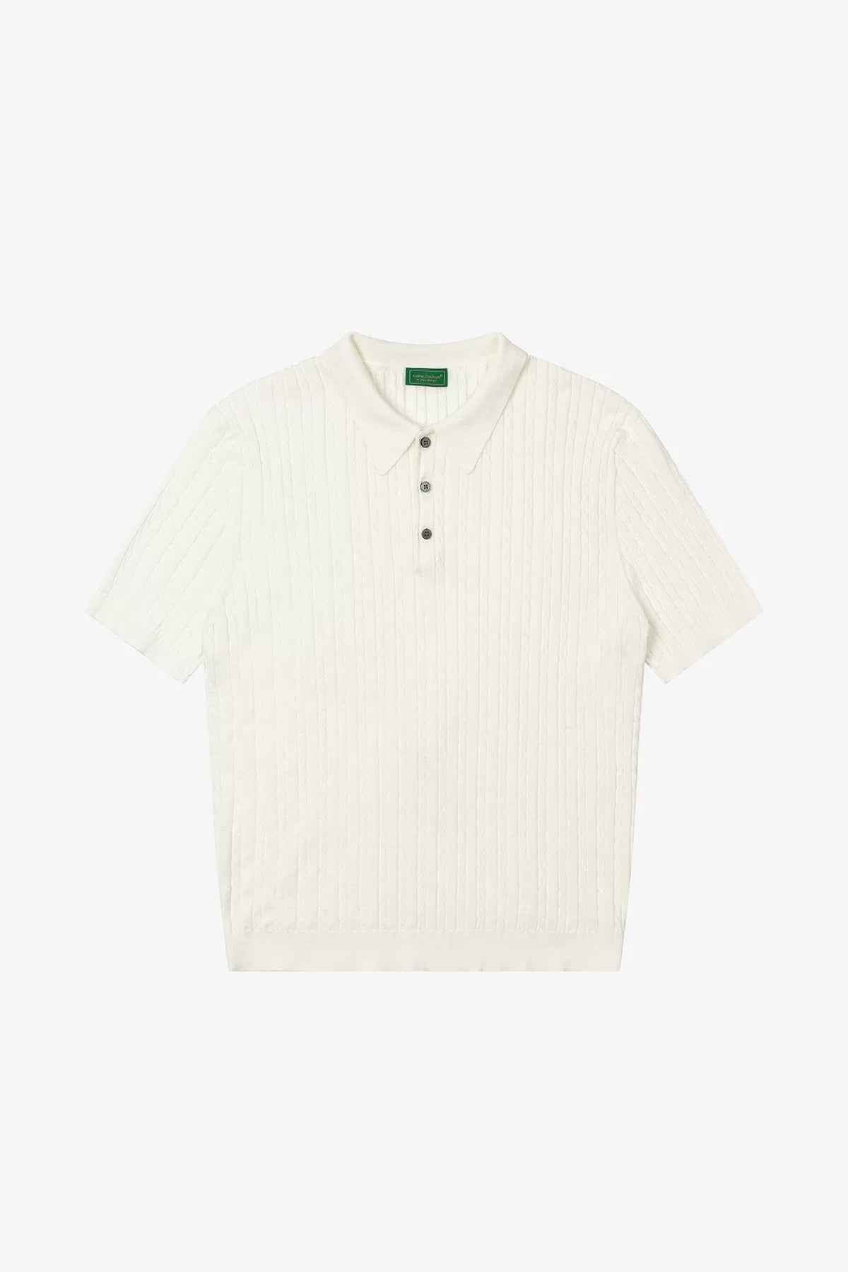 Relaxed Wool-Blend Cable Knit Polo Shirt