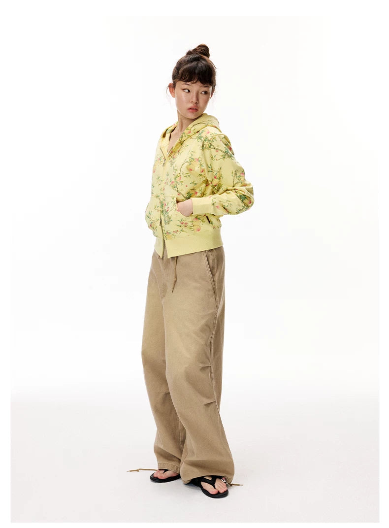 Floral Hooded Zip Sweatshirt product photo, yellow