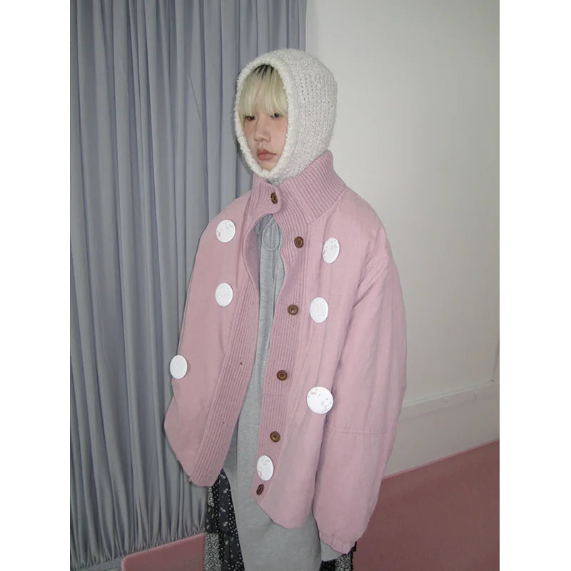 Smoke Pink Stand-Collar Quilted Jacket