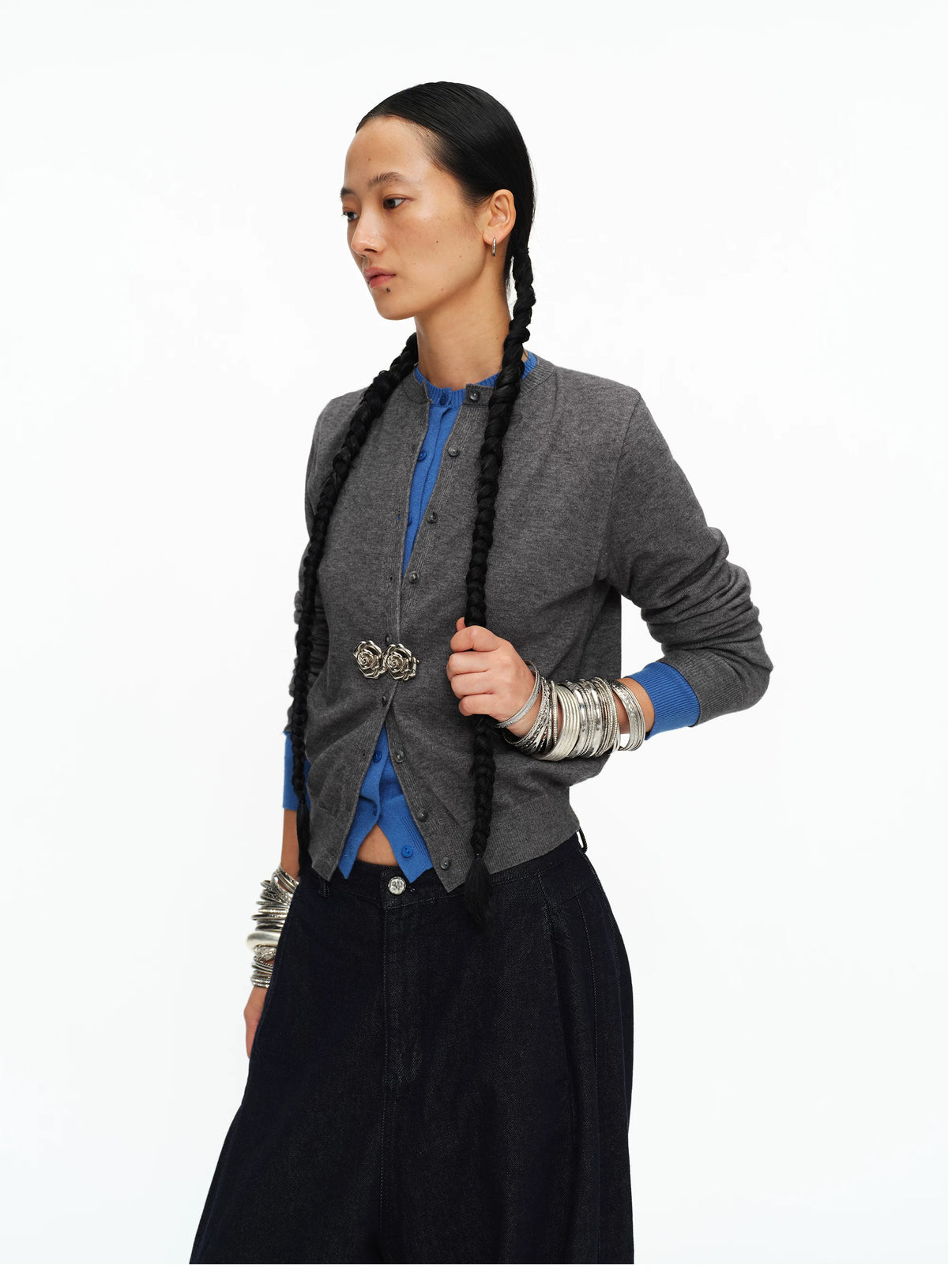 Fine-Knit Crew-Neck Cardigan