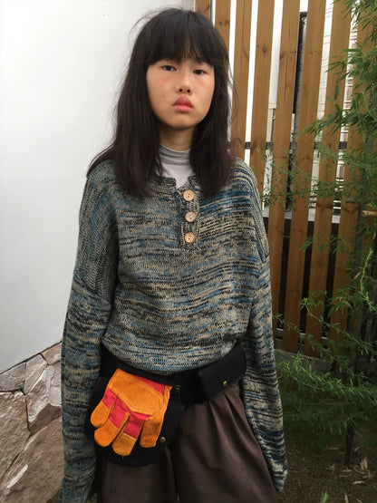 Heathered Henley Knit Sweater