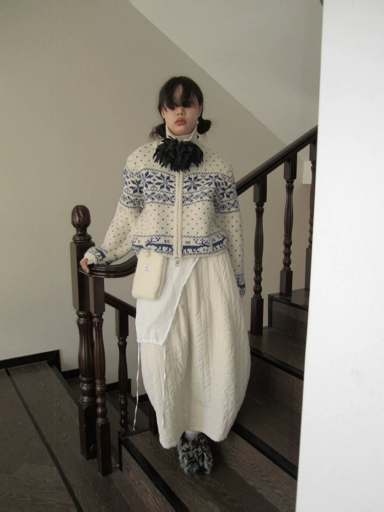 Fair Isle Cropped Knit Cardigan