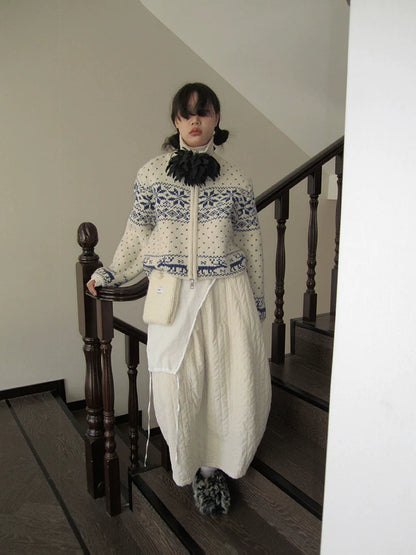Fair Isle Cropped Knit Cardigan