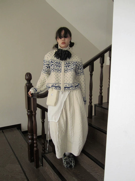Fair Isle Cropped Knit Cardigan