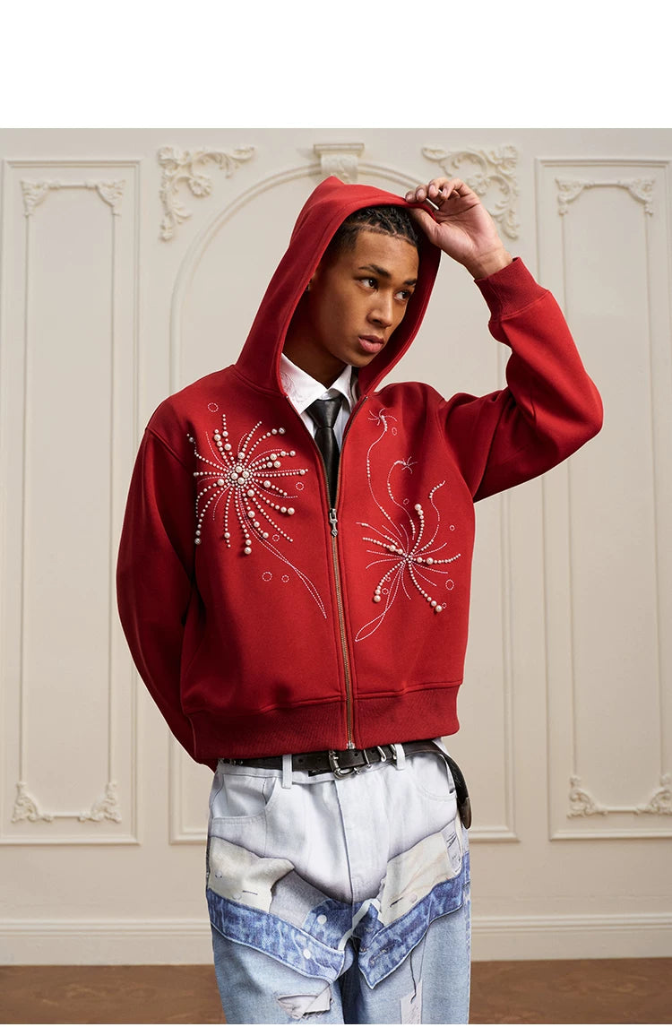 Pearl Embroidered Zip Hoodie