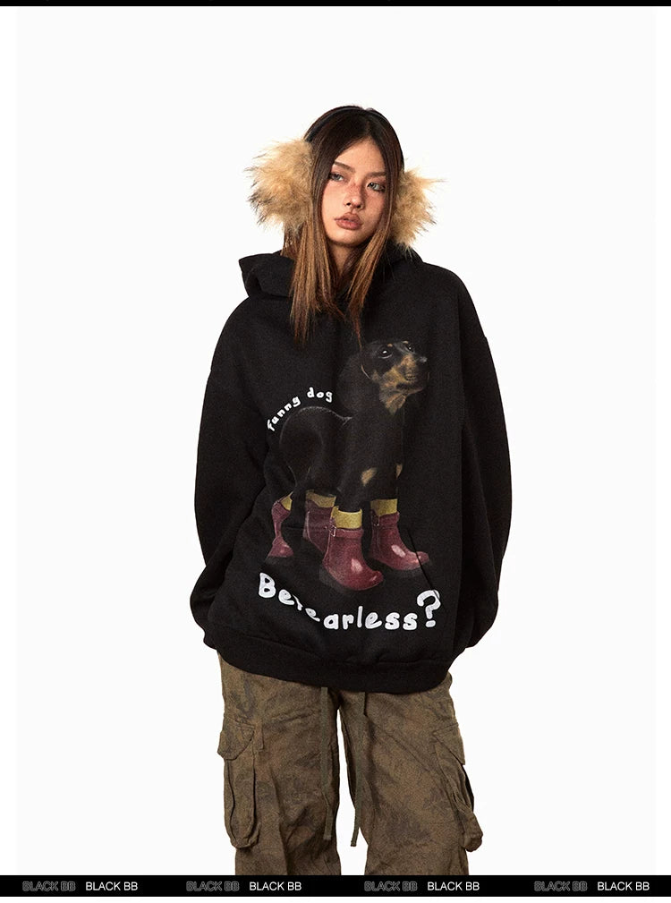 Dachshund Print Fleece Hoodie