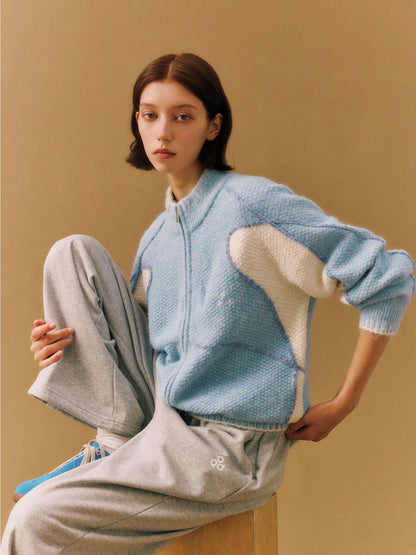 FPA Piqué Contrast Stand-Collar Zip Cardigan