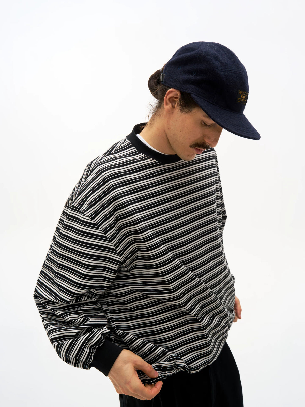 Striped Drawstring Long Sleeve Tee in striped product photo