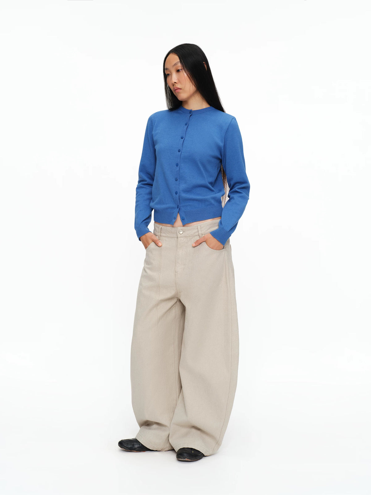 Fine-Knit Crew-Neck Cardigan