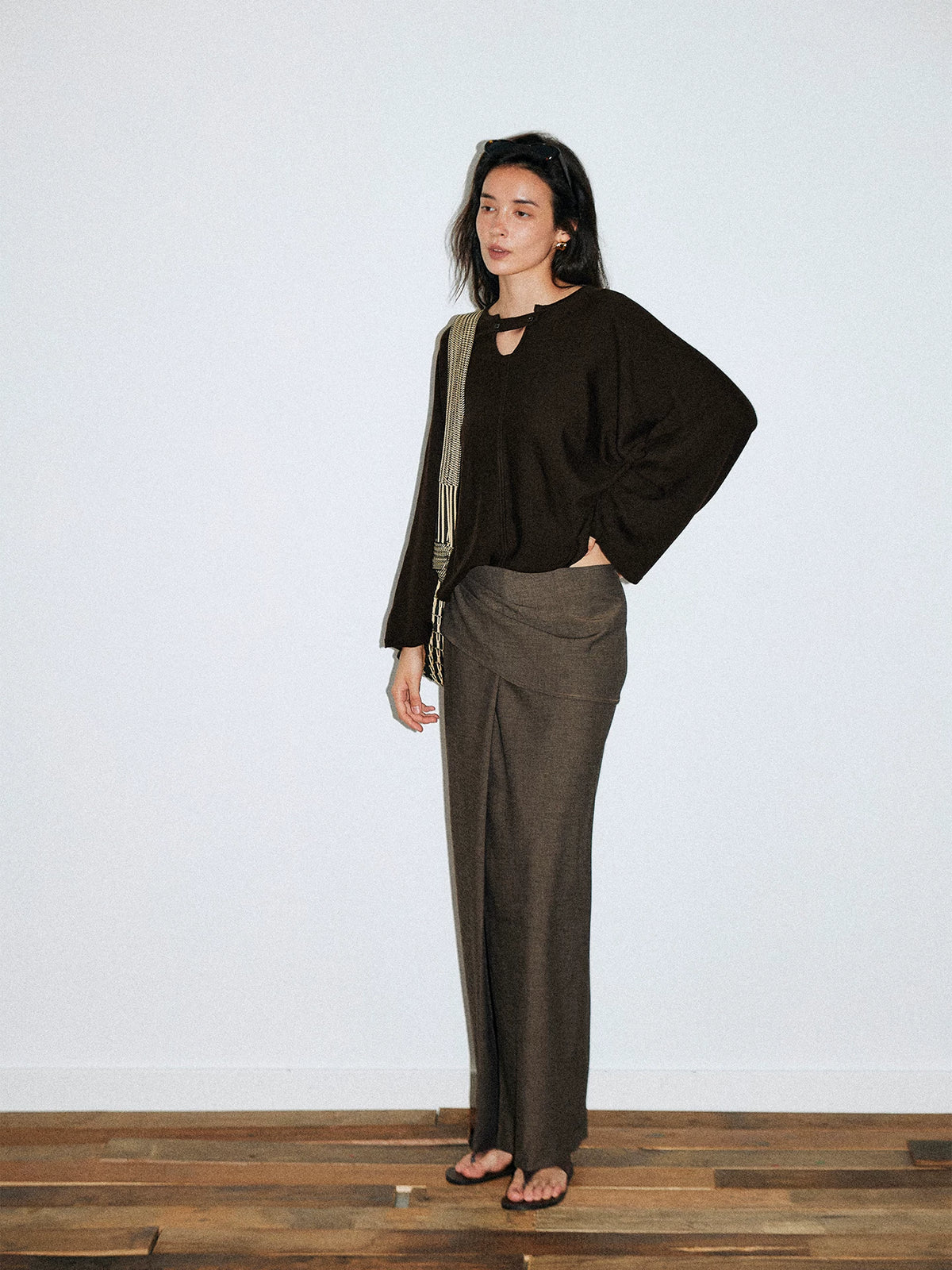MOOFEEL Brown Slit Midi Skirt