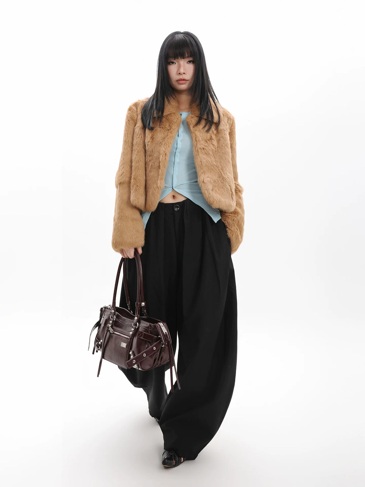 Burgundy Studded Zip Underarm Bag product photo