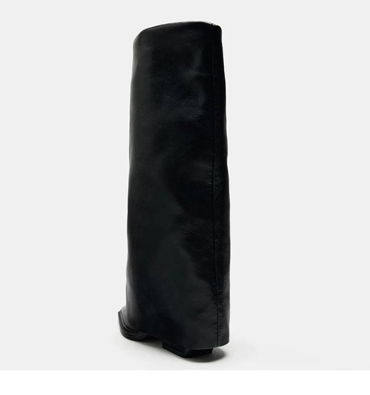 Women's Square Toe Wide-Shaft Block Heel Knee-High Boots