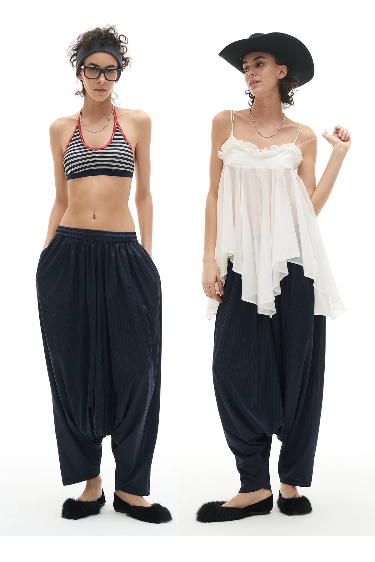 Navy Pinstripe Harem Pants product view