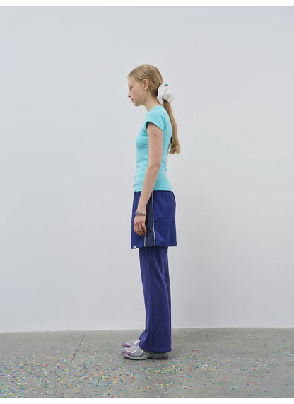 Blue Layered Skirt Trousers