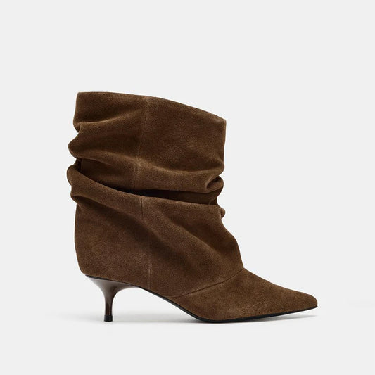 Women's Ruched Pointed Toe Kitten Heel Ankle Boots