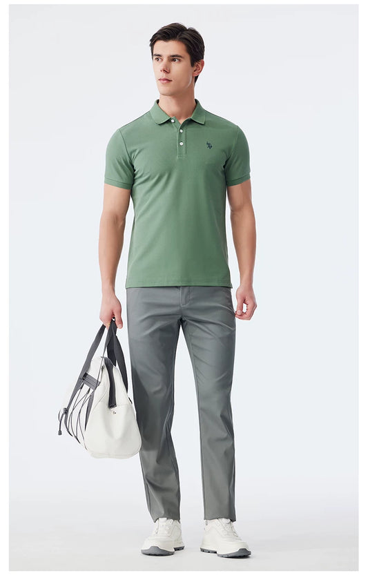 Contrast Collar Tape Cotton Blend Pique Polo Shirt