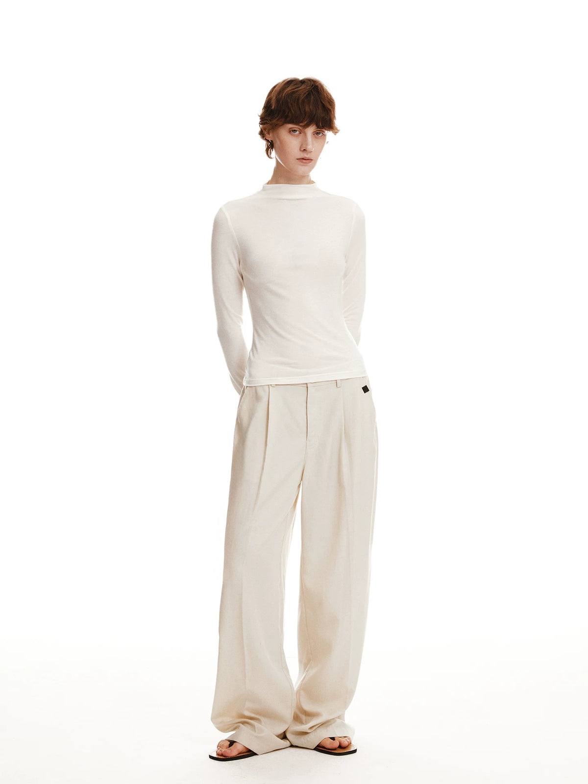 Open-Back Cowl Neck Lyocell-Wool Top
