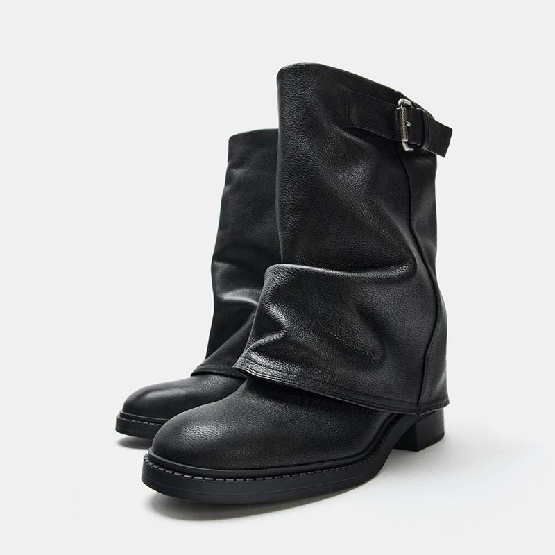 Women's Round Toe Wide-Shaft Block Heel Boots