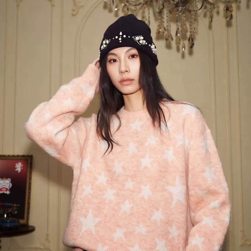 Pearl Embellished Knit Beanie