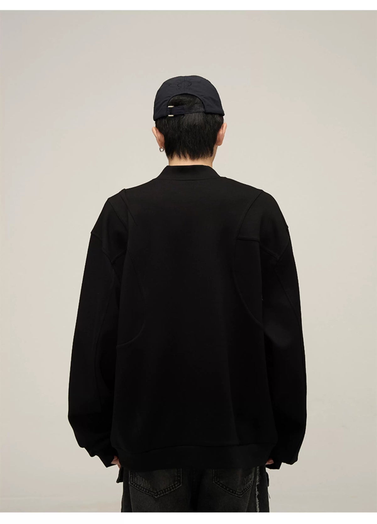 Grid Motif Relaxed Crewneck Sweatshirt in black