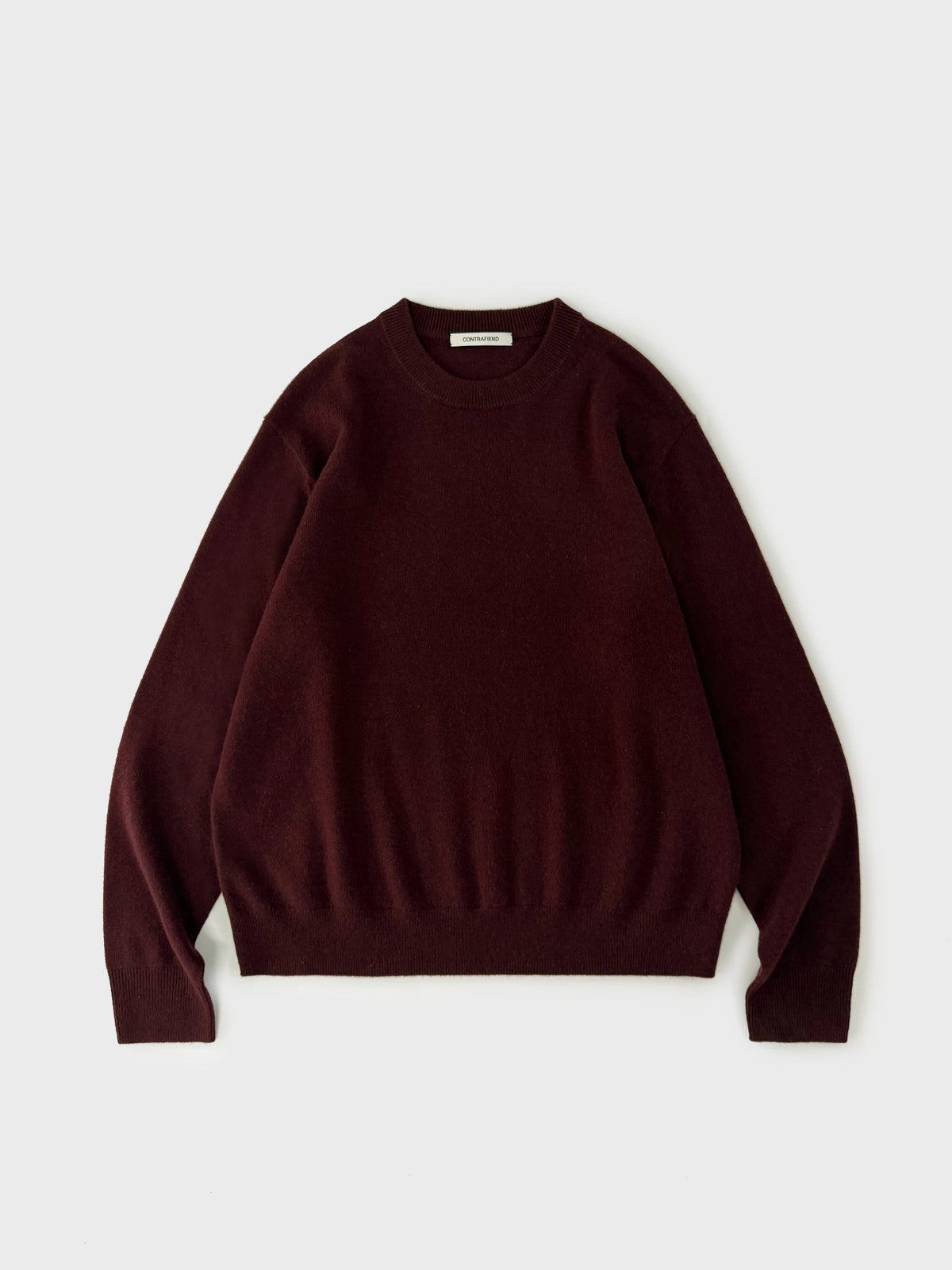 Wool cashmere crewneck sweater, burgundy crewneck sweater product view