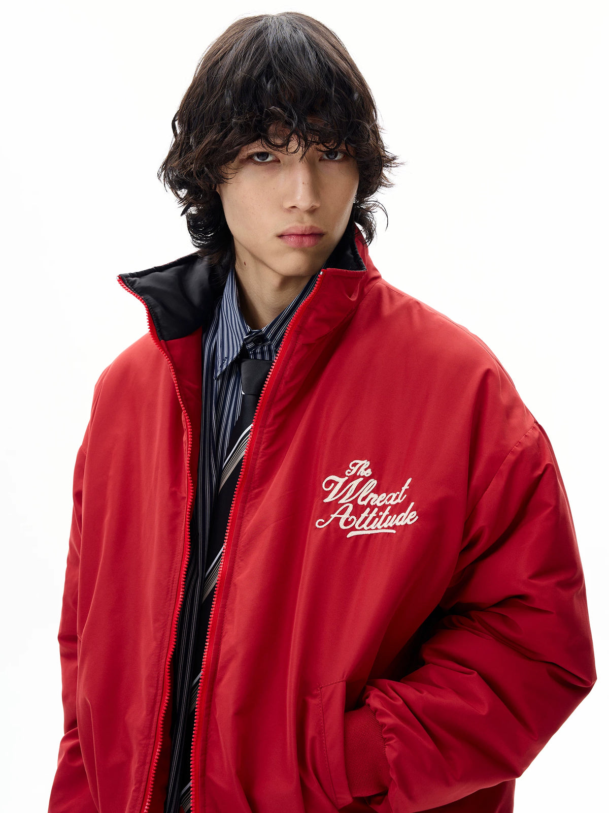 Men’s Red Embroidered Flight Jacket