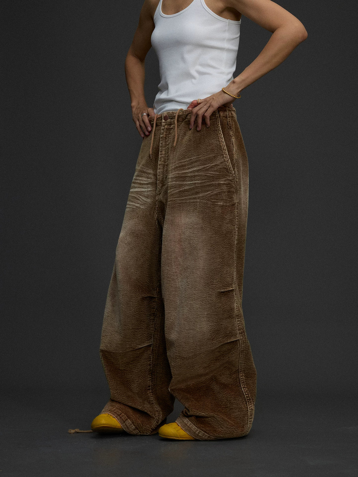 Wide Leg Corduroy Cargo Pants product photo, brown