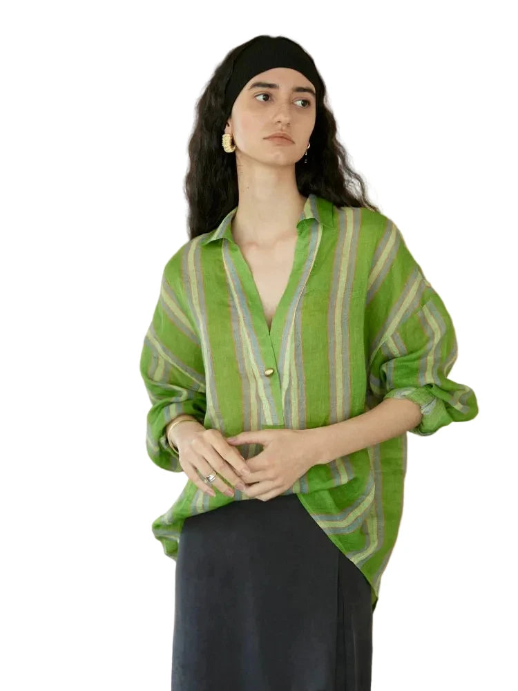 MOOFEEL Sheer Striped Ramie Shirt