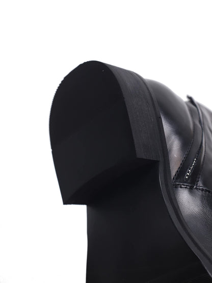 Black wrinkled leather ankle boots - outsole and heel detail