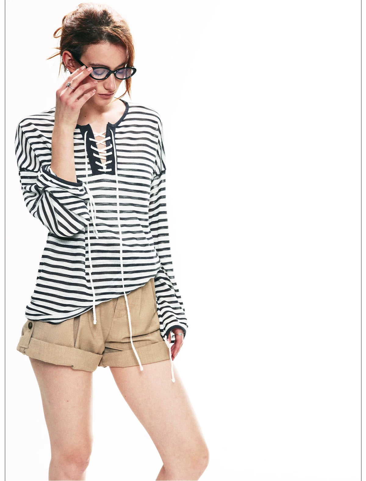Striped V Neck Knit Top