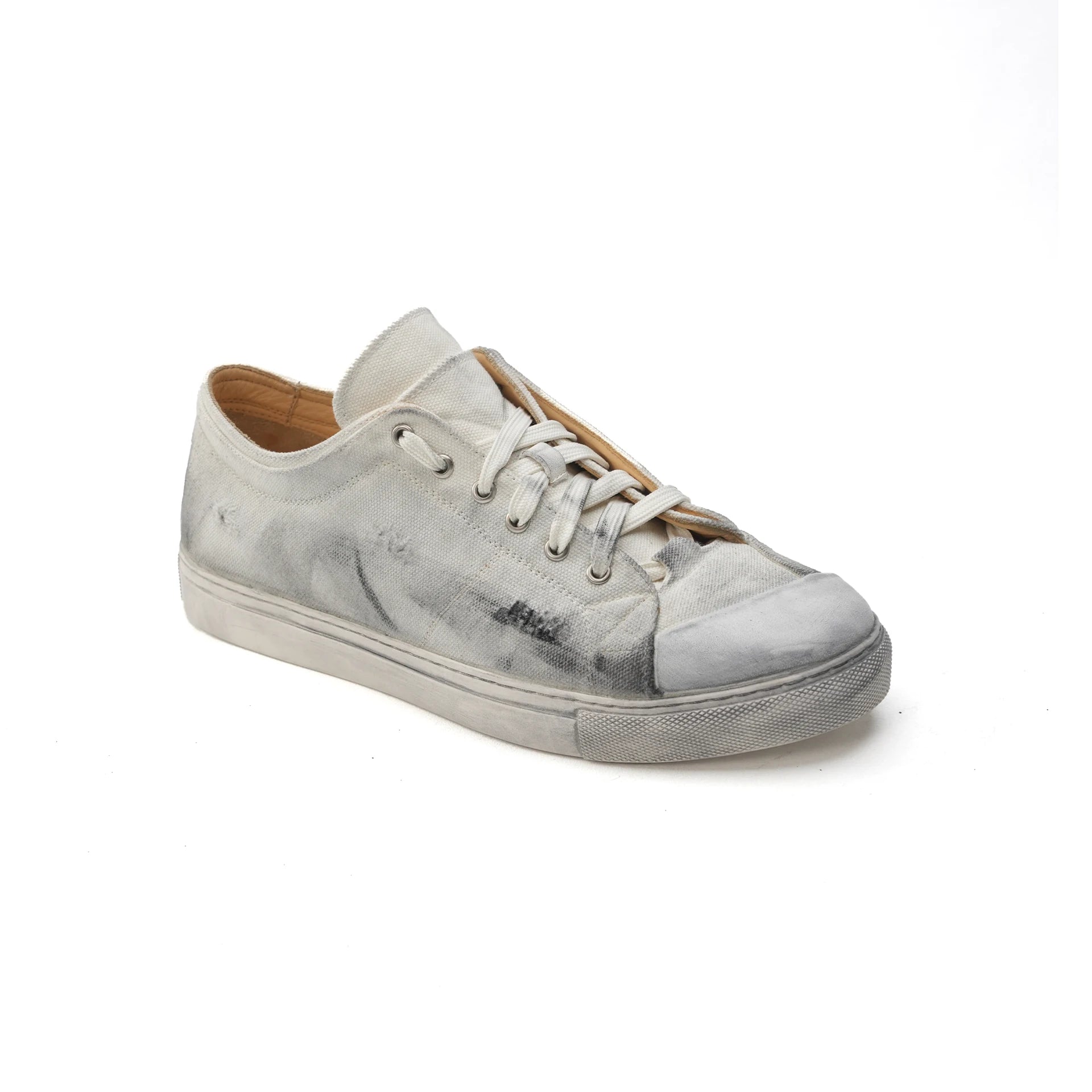 Distressed Washed Double-Tongue Platform Canvas Sneakers