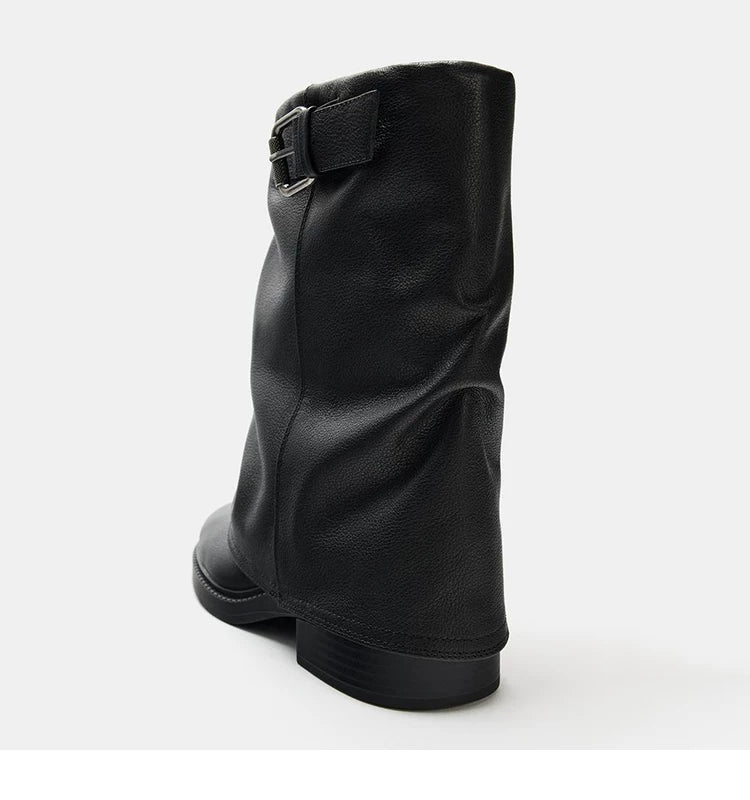 Women's Round Toe Wide-Shaft Block Heel Boots