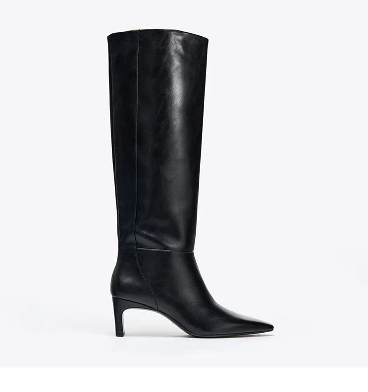 Women's Square Toe Sculptural Heel Knee-High Boots