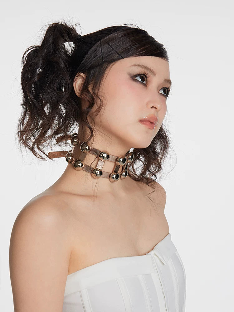 Three-Tone Adjustable Studded Choker worn view