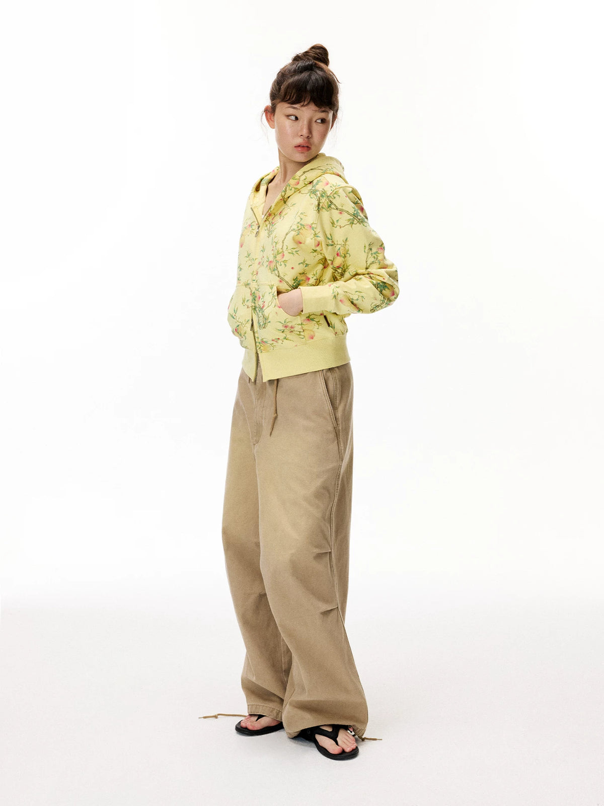 Floral Hooded Zip Sweatshirt product photo, yellow