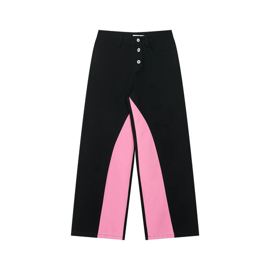 Contrast Panel Washed Wide-Leg Pants