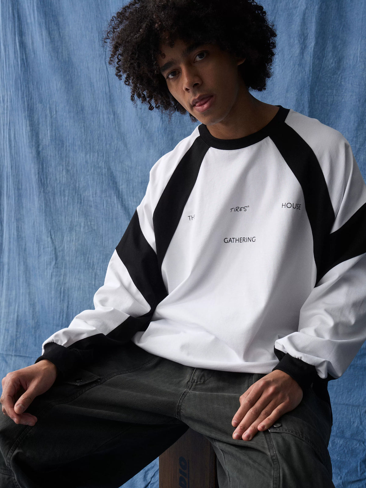 Contrast Raglan Long Sleeve Jersey white and black front view