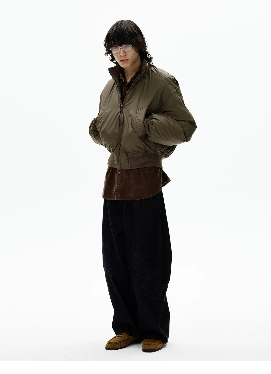 Khaki relaxed bomber jacket, side view
