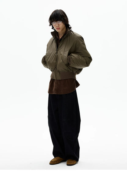 Khaki relaxed bomber jacket, side view