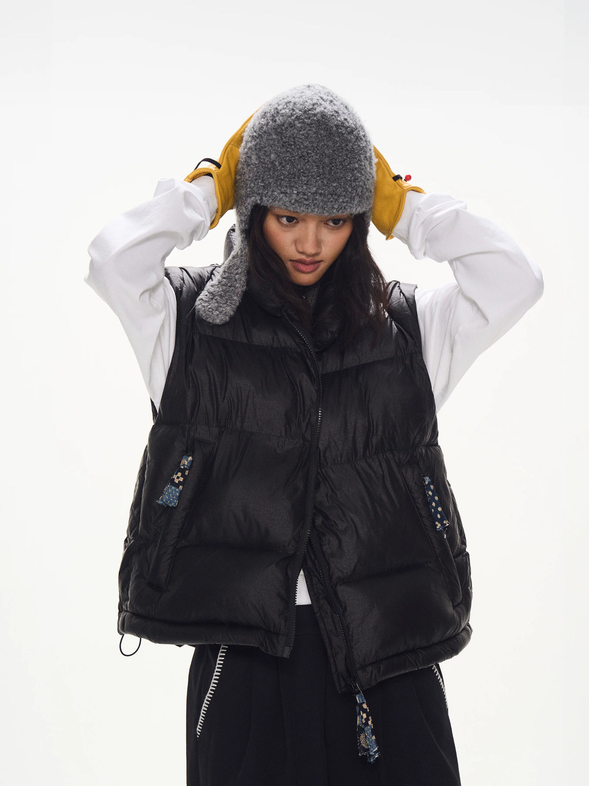Quilted Stand Collar Puffer Vest black product view
