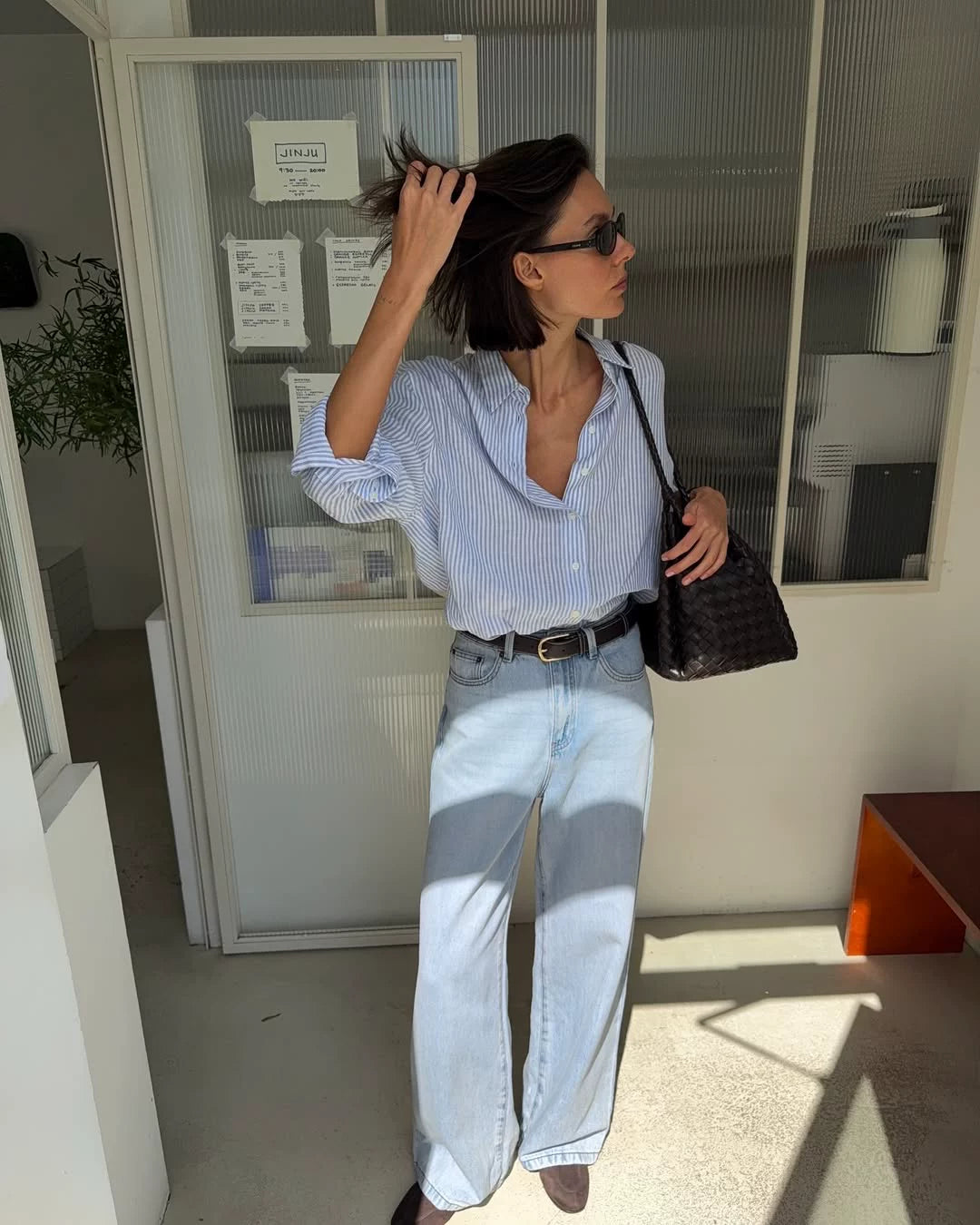 Striped Shirt & Straight-Leg Jeans Casual Separates