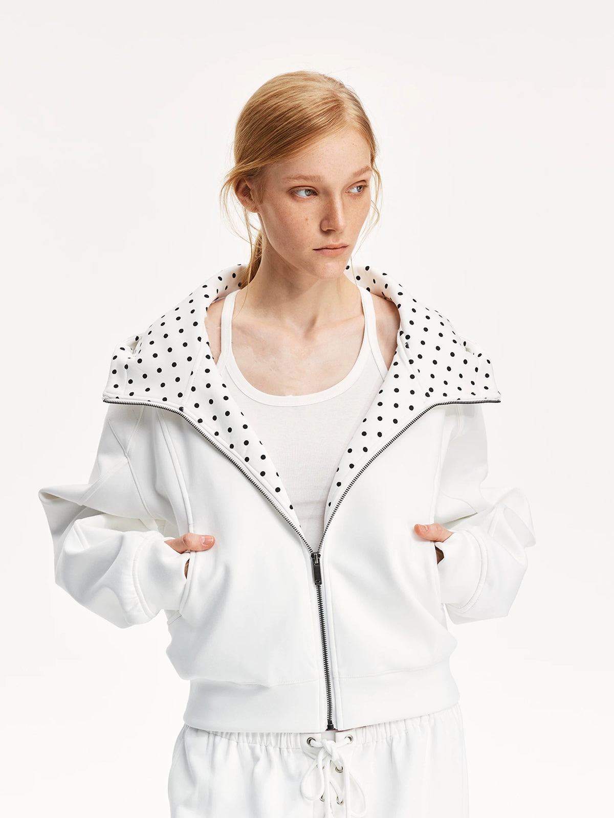 Polka Dot Colorblock Relaxed Hooded Sweatshirt