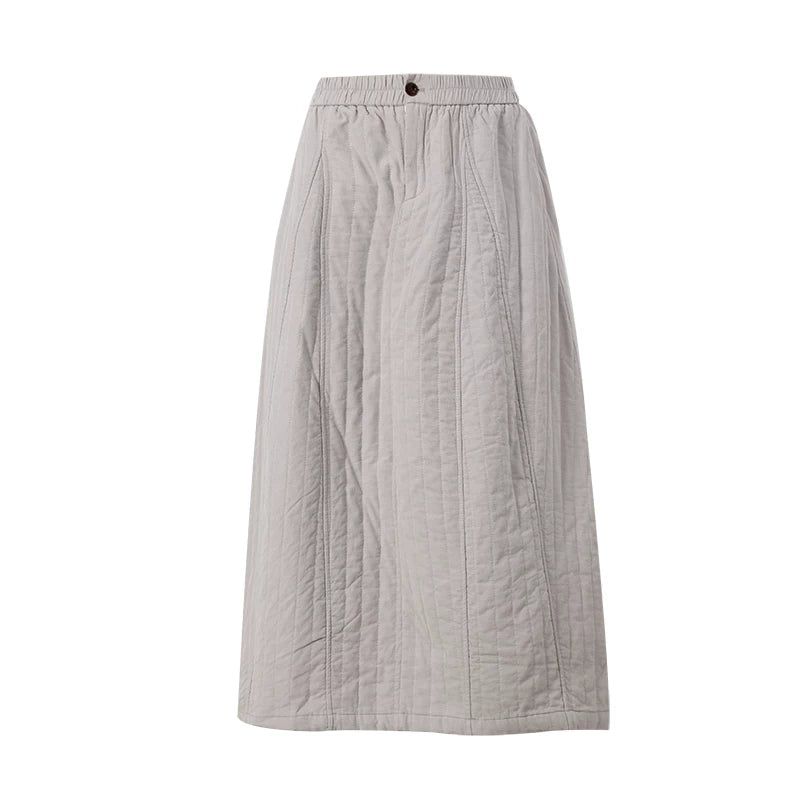 Cream Quilted A-Line Midi Skirt