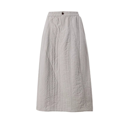Cream Quilted A-Line Midi Skirt