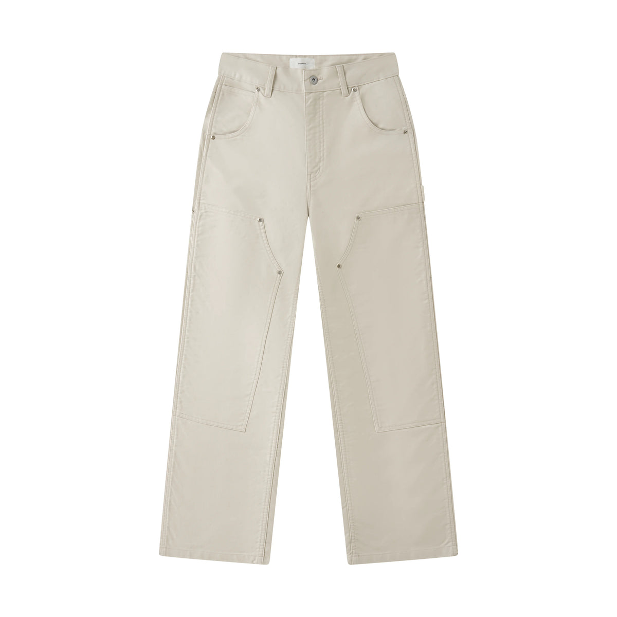 White cotton moleskin double-knee pants on a white background