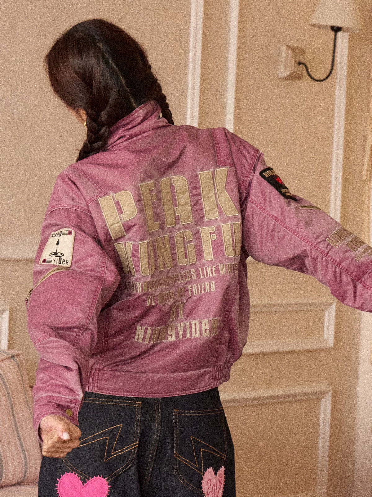 Washed Quilted Patch Embroidered Jacket