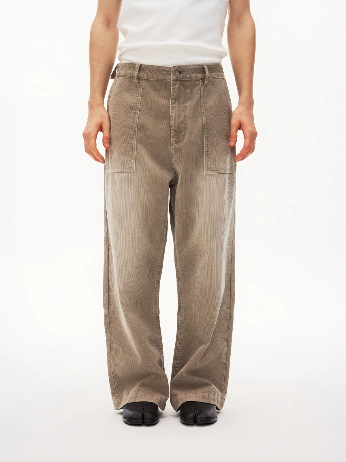 Washed Corduroy Wide Leg Pants in light khaki