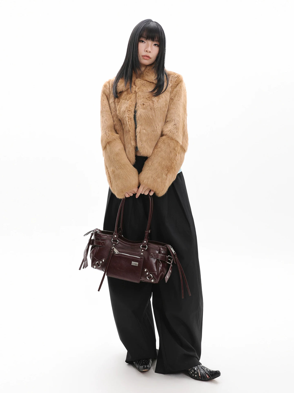 Burgundy Studded Zip Underarm Bag product photo